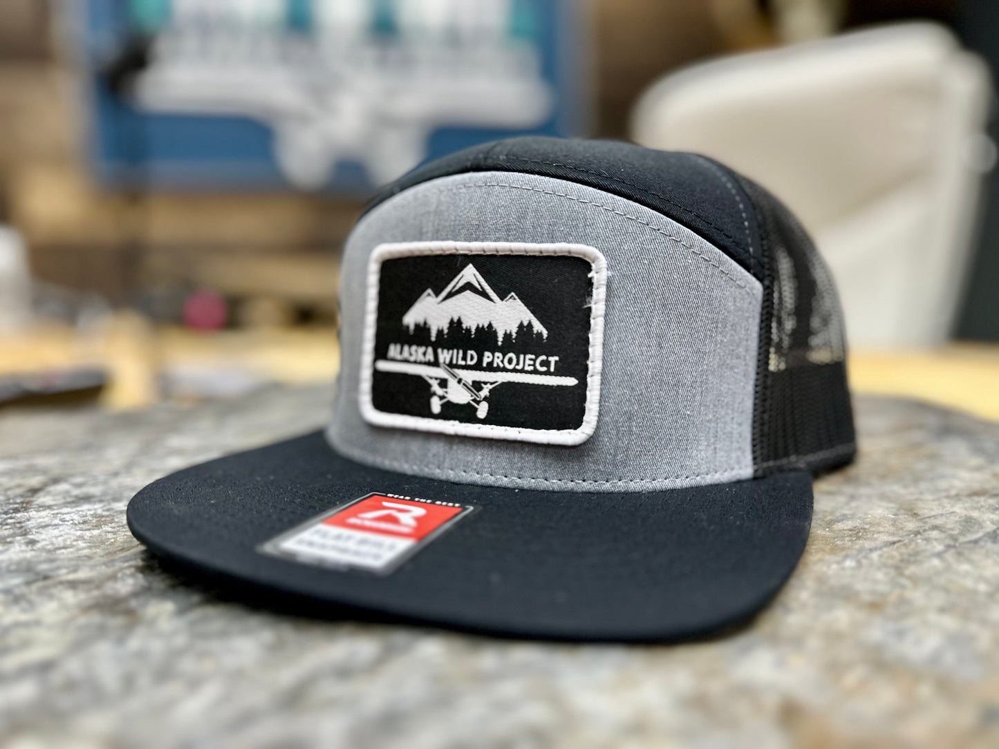 AWP 5 Panel Richardson Flat Bill Woven Patch Hat Heather Grey/Black