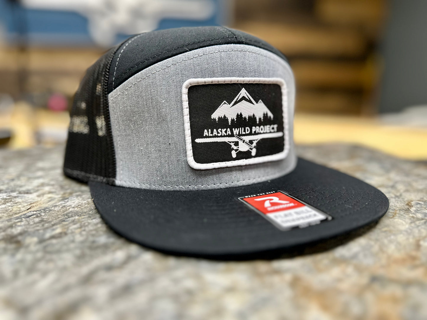 AWP 5 Panel Richardson Flat Bill Woven Patch Hat Heather Grey/Black