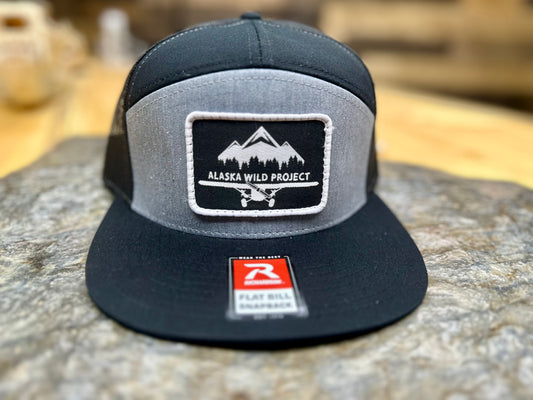 AWP 5 Panel Richardson Flat Bill Woven Patch Hat Heather Grey/Black